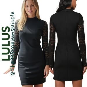 Lulus Black Lace Long Sleeve Bodycon Dress